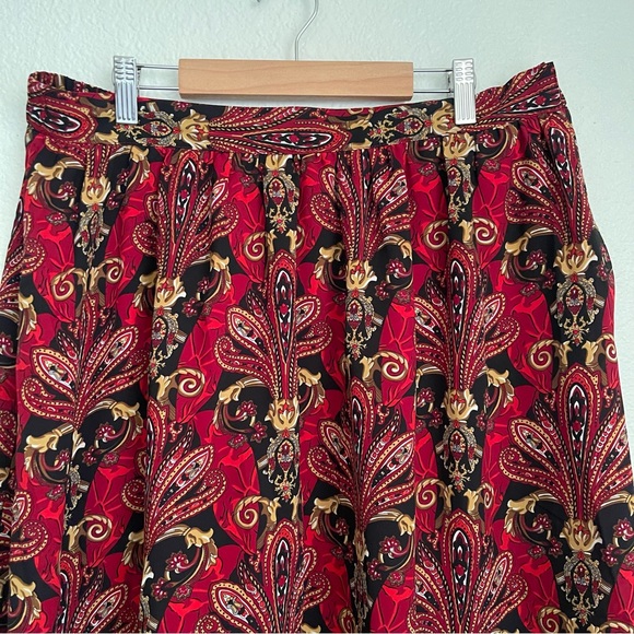 Vintage 80’s 90’s Chaus Red Paisley Flowy Semi-Sheer Lined Midi Skirt Size 14 - Picture 13 of 14
